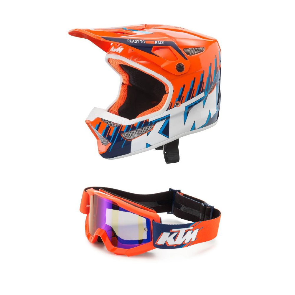 CASCO KTM NIÑO STATUS + ANTIPARRAS KTM STRATA GRATIS