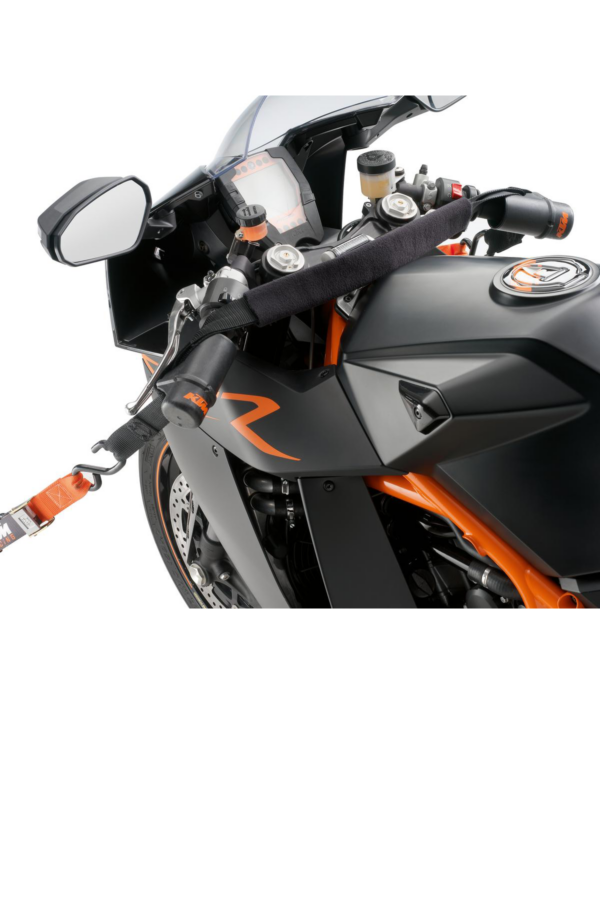 ¡Asegura tu moto de carretera con rapidez y estilo! Nuestra correa de sujeción KTM garantiza resistencia y protección gracias a su revestimiento especial.